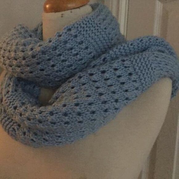 Handmade Knit Crochet Blue Soft Fuzzy Women Scarf Winter Warm Size: 62" x 15" - Picture 1 of 5